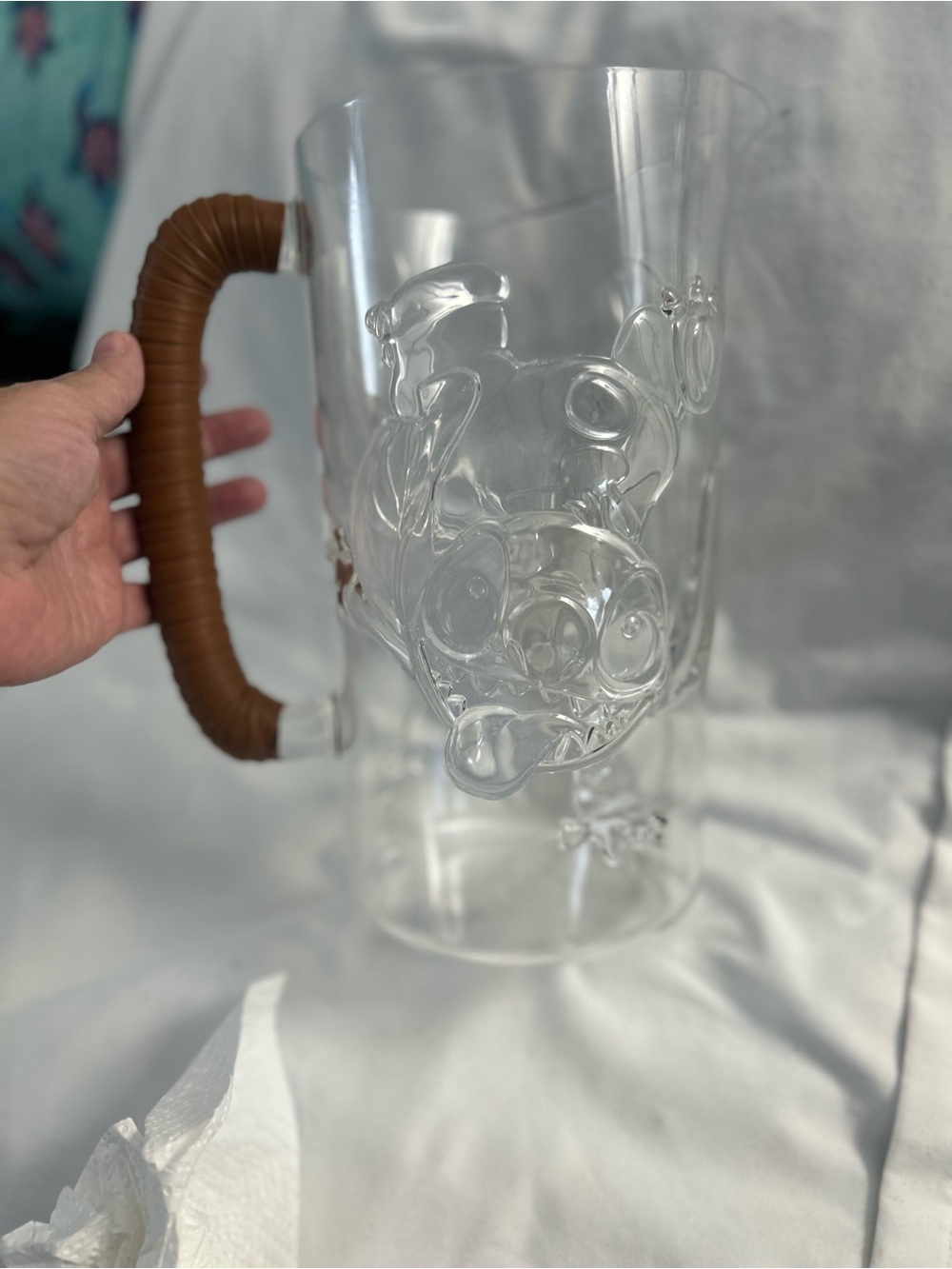 Disney Parks Stitch Clear Pitcher with Brown Wrapped Handle